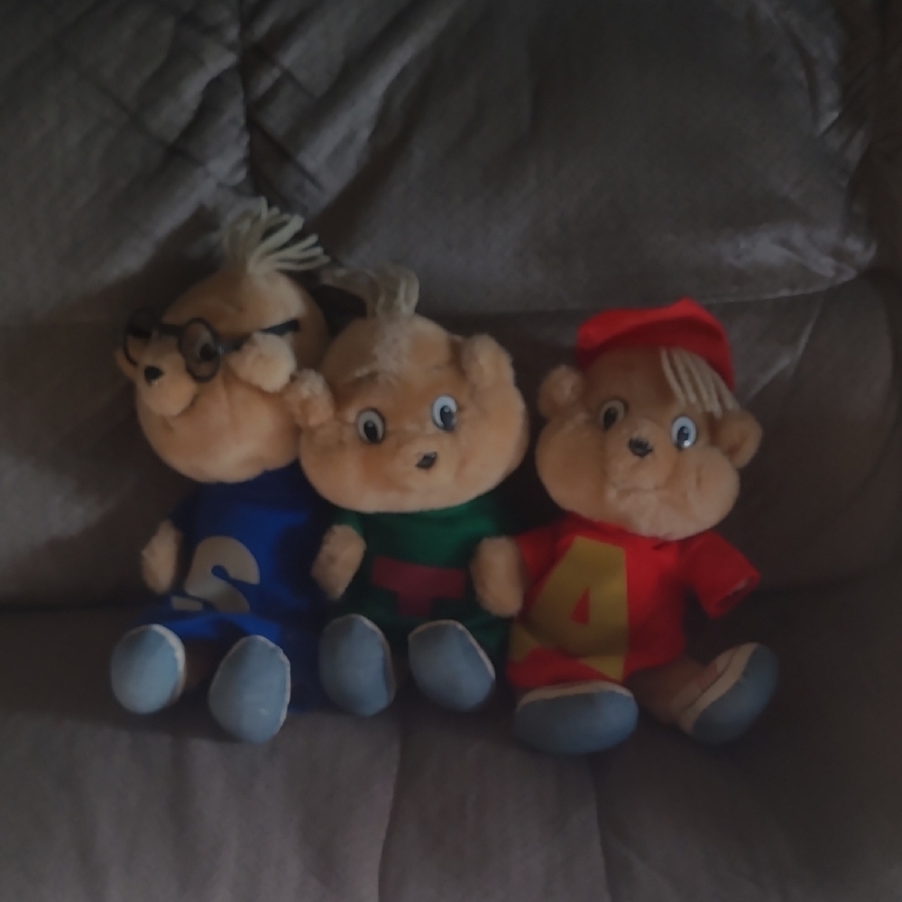 Charming Trio of Plush Chipmunks - Blue, Green, and Red
